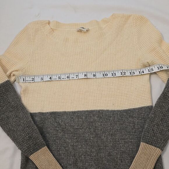 J.Crew 100% Cashmere Sweater Size xs Waffle Knit Ivory Gray Colorblock Pullover - Picture 4 of 6